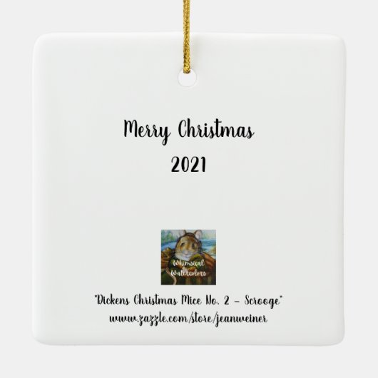 Ornement En Céramique Dickens Noël Scrooge Souris Aquarelle Art (Dos)