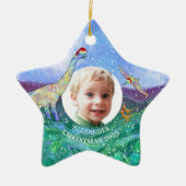 Ornement En Céramique Dinosaure de Noël Photo personnalisée 2022 (Devant)