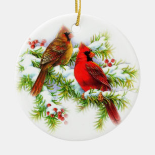 Ornement en céramique d'oiseaux de Noël