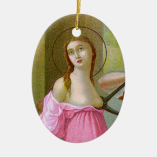 Ornement En Céramique Double Image Rose Sainte Agathe (M 003)