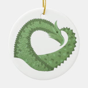 Ornement En Céramique Dragon de coeur vert olive blanc