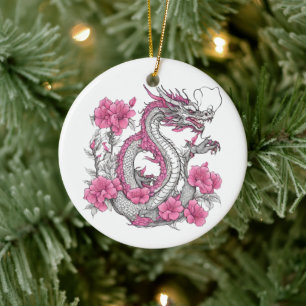 Ornement en céramique Dragon Fleur