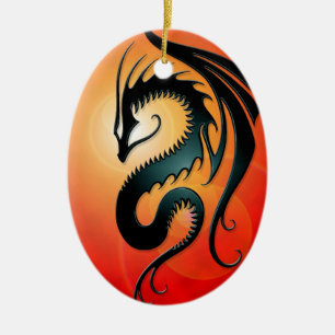 Ornement En Céramique Dragon tribal noir, rouge