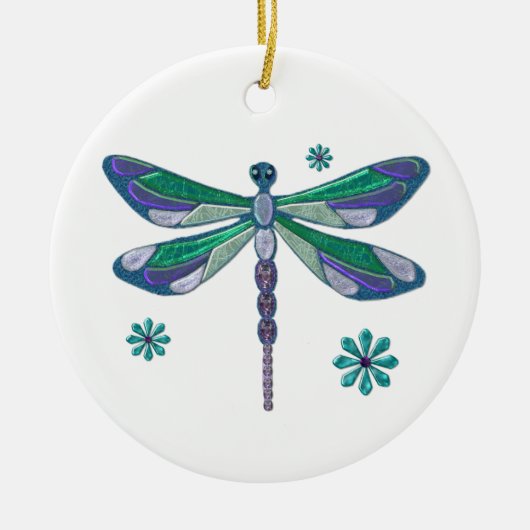 Ornement En Céramique Dragonfly Elegant Jewel Folk Art (Devant)