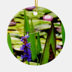 Ornement En Céramique Dragonfly lotus and purple flower