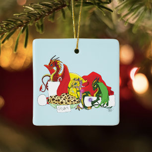 Ornement En Céramique Dragons de Noël Fantaisistes et Joyeux Biscuits au