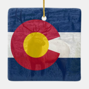 Ornement En Céramique Drapeau Colorado avec Elk