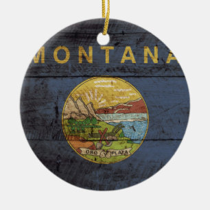Ornement En Céramique Drapeau de l'État du Montana sur le vieux grain d
