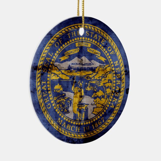 Ornement En Céramique Drapeau du Nebraska usé; (Droite)
