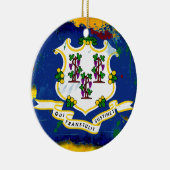 Ornement En Céramique Drapeau grunge du Connecticut de style (Droite)