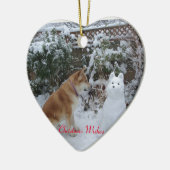 Ornement En Céramique drôle akita neigeuse de la neige scène saisonnière (Gauche)