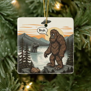 Ornement En Céramique Drôle Introverti Bigfoot Sasquatch Loch Ness Rétro