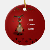 Ornement En Céramique Drôle Noël Rouge renne à nez rouge (Devant)