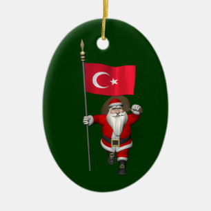Ornement En Céramique Drôle Père Noël Avec Drapeau De Turquie