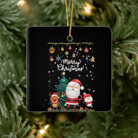 Ornement En Céramique Drôle Père Noël, Snowman, Reindeer Joyeux Noël (Arbre)