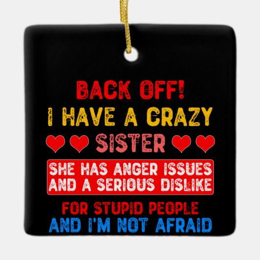 Ornement En Céramique Drôle Soeur Dit (Devant)