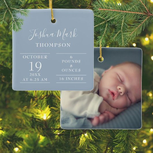 Ornement En Céramique Dusty Blue Baby Boy Birth Stats Photo