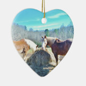 Ornement En Céramique Ébauche secourue Chevaux mangeant foin (Droite)