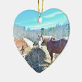 Ornement En Céramique Ébauche secourue Chevaux mangeant foin (Gauche)