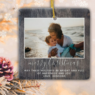 Ornement En Céramique Écriture Joyeux Noël en Bois Rustique Famille Phot