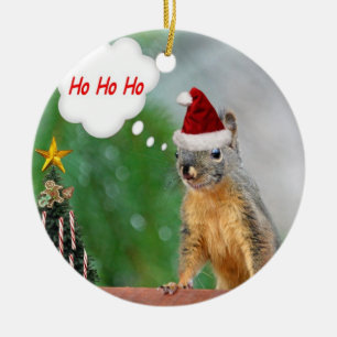 Ornement En Céramique Écureuil de Joyeux Noël indiquant Ho Ho Ho !