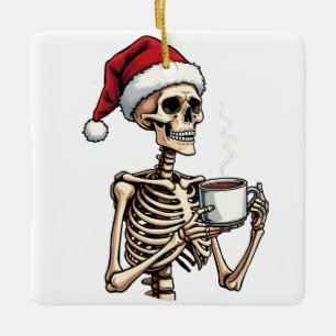 Ornement En Céramique Éffrayant Halloween Sipping Café Noël Père Noël