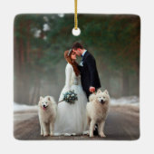 Ornement En Céramique Elégant Aquarelle Pine Mariage Premier Noël (Dos)