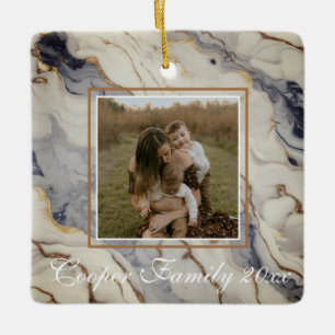 Ornement En Céramique Elégant bleu blanc or cuivre marbre granit