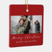 Ornement En Céramique Élégant collage photo minimal script de Noël (Droite)