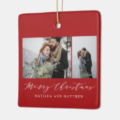 Ornement En Céramique Élégant collage photo minimal script de Noël (Gauche)