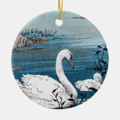 Ornement En Céramique Elégant cygne-mère blanc avec bébé dans Blue Lake (Devant)