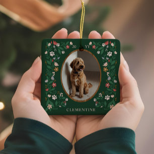 Ornement En Céramique Élégant Empreinte de patte & Floral Animaux Photos