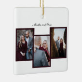 Ornement En Céramique Elegant Engaged Married Script 3 Photo Collage Red (Droite)