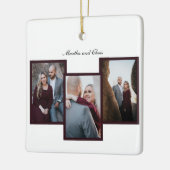 Ornement En Céramique Elegant Engaged Married Script 3 Photo Collage Red (Gauche)