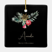 Ornement En Céramique Élégant flocon de neige doré moderne Joyeux Noël B (Dos)