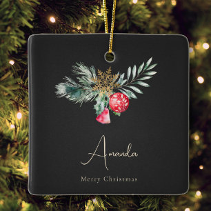 Ornement En Céramique Élégant flocon de neige doré moderne Joyeux Noël B