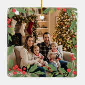 Ornement En Céramique Elegant Holly Wreath Merry Christmas Photo (Dos)