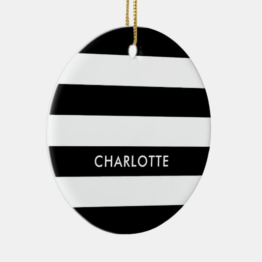 Ornement En Céramique Elégant luxe personnalisé noir et blanc rayé (Droite)