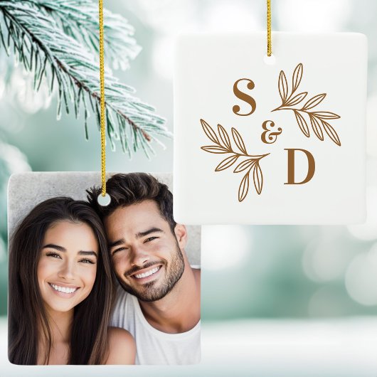 Ornement En Céramique Élégant mariage monogramme feuilles de verdure