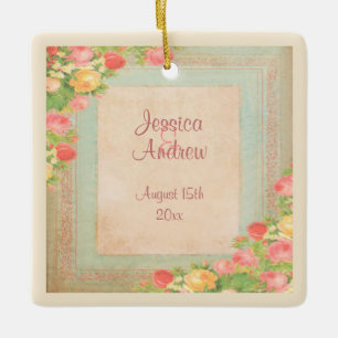 Ornement En Céramique Élégant Mariage Rose Vintage