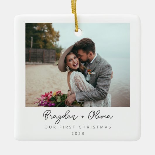 Ornement En Céramique Élégant minimum 1er Noël Photo Noël (Devant)