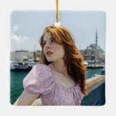 Ornement En Céramique Élégant noir Script moderne 2 Photo Graduation (Dos)