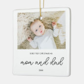 Ornement En Céramique Elégant Nouveau Parents 1er Noël Baby Photo (Gauche)