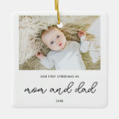Ornement En Céramique Elégant Nouveau Parents 1er Noël Baby Photo (Devant)