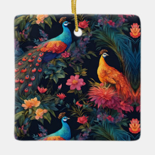 Ornement En Céramique Elégant Peacock Bleu et Or dans Jardin coloré