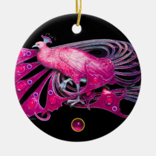 ORNEMENT EN CÉRAMIQUE ELÉGANT PEACOCK EN ROSE, FUCHSIA AMÉTHYST