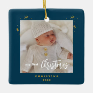 Ornement En Céramique Élégant Photo de bébé pour mon premier Noël recto-
