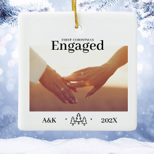 Ornement En Céramique Élégant premier Noël engagé photo blanche personna
