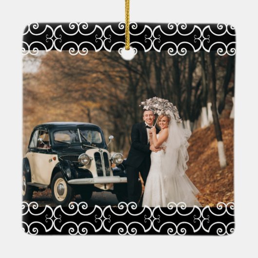 Ornement En Céramique Élégant premier Noël Marié noir blanc Scroll (Dos)