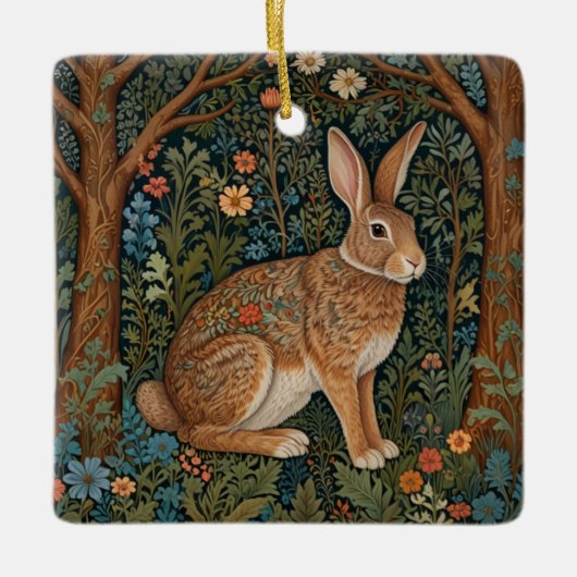 Ornement En Céramique Élégant retro lapin boisé boisé fleuri (Devant)
